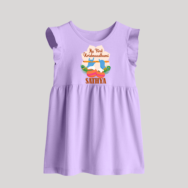 My Little Krishna's First Krishnashtami Baby Frock | Custom Baby Outfit for Krishna's Day - LILAC - 0 - 3 Months Old (Chest 17")