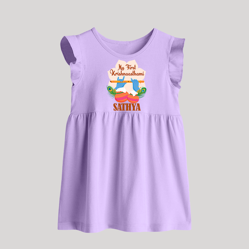 My Little Krishna's First Krishnashtami Baby Frock | Custom Baby Outfit for Krishna's Day - LILAC - 0 - 3 Months Old (Chest 17")
