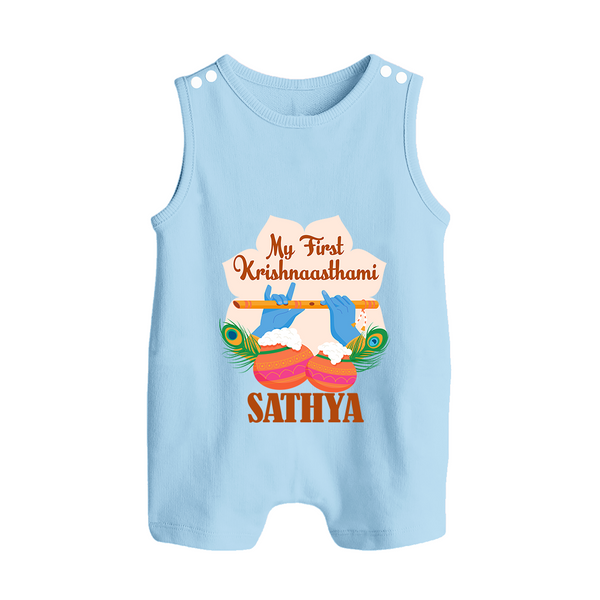 My Little Krishna's First Krishnashtami Romper Suit/Sleeveless Romper | Custom Baby Outfit for Krishna's Day - BABY BLUE - 0 - 5 Months Old (Chest 18")