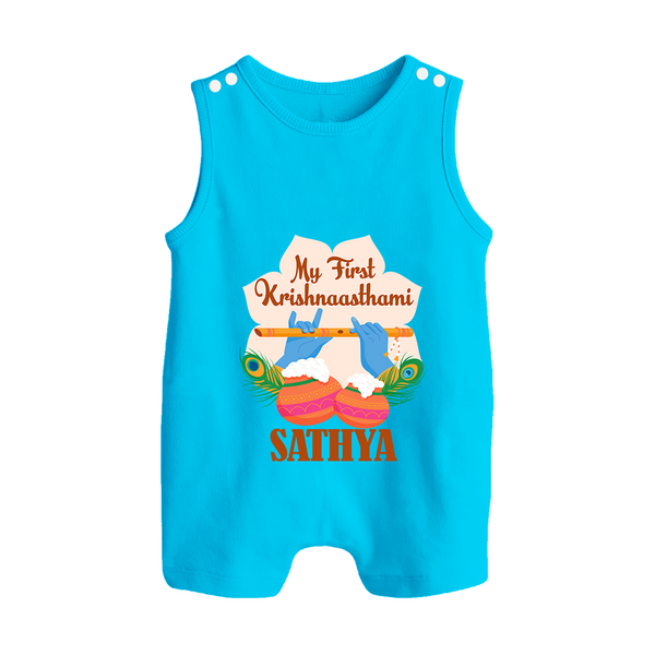 My Little Krishna's First Krishnashtami Romper Suit/Sleeveless Romper | Custom Baby Outfit for Krishna's Day - SKY BLUE - 0 - 5 Months Old (Chest 18")