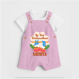 My Little Krishna's First Krishnashtami Dungaree Set | Custom Baby Outfit for Krishna's Day - BABY PINK - 0 - 5 Months Old (Chest 18")