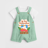 My Little Krishna's First Krishnashtami Dungaree Set | Custom Baby Outfit for Krishna's Day - MINT GREEN - 0 - 5 Months Old (Chest 18")