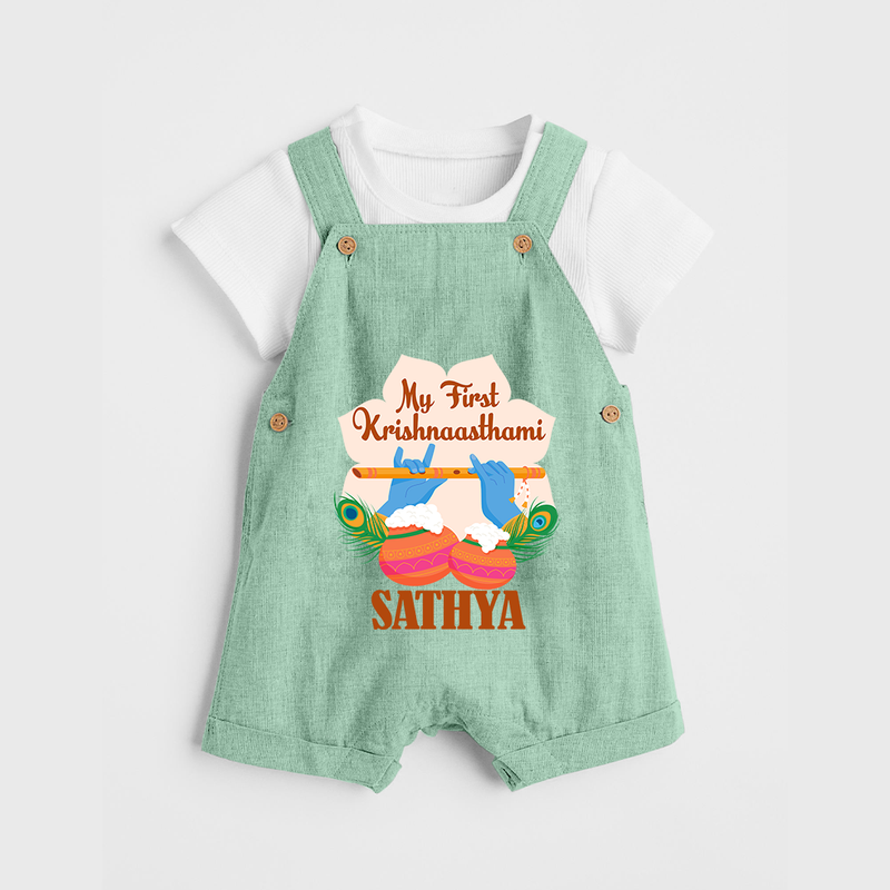My Little Krishna's First Krishnashtami Dungaree Set | Custom Baby Outfit for Krishna's Day - MINT GREEN - 0 - 5 Months Old (Chest 18")