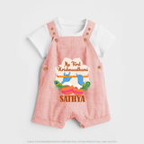 My Little Krishna's First Krishnashtami Dungaree Set | Custom Baby Outfit for Krishna's Day - PEACH - 0 - 5 Months Old (Chest 18")
