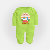 My Little Krishna's First Krishnashtami Sleep Suit/Full Sleeve Body Suit | Custom Baby Outfit for Krishna's Day - LIME GREEN - New Born (Chest 7.5")