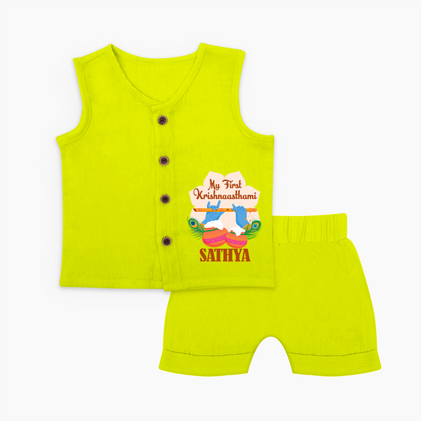 My Little Krishna's First Krishnashtami Jabla Set | Custom Baby Outfit for Krishna's Day - LIME GREEN - 0 - 3 Months Old (Chest 9.8")