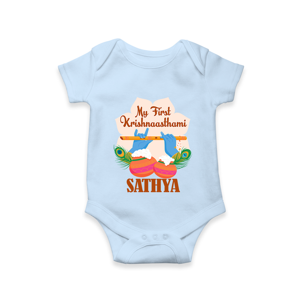 My Little Krishna's First Krishnashtami Romper/Onesie | Custom Baby Outfit for Krishna's Day - BABY BLUE - New Born (Chest 14")