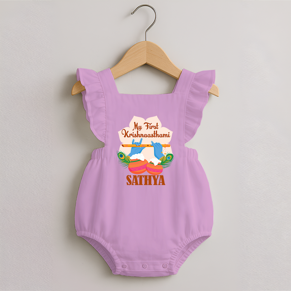 My Little Krishna's First Krishnashtami Romper Frock | Custom Baby Outfit for Krishna's Day - BABY PINK - 0 - 3 Months Old (Chest 19")