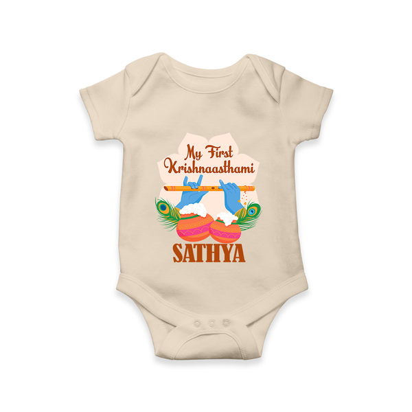 My Little Krishna's First Krishnashtami Romper/Onesie | Custom Baby Outfit for Krishna's Day - IVORY - New Born (Chest 14")