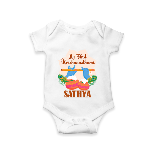 My Little Krishna's First Krishnashtami Romper/Onesie | Custom Baby Outfit for Krishna's Day - WHITE - New Born (Chest 14")