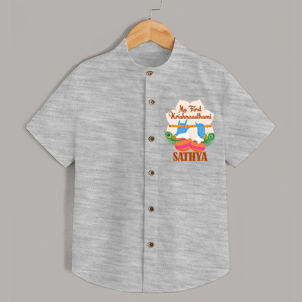 My Little Krishna's First Krishnashtami Shirt | Custom Baby Outfit for Krishna's Day - GREY - 0 - 6 Months Old (Chest 23")