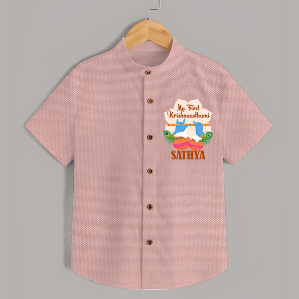 My Little Krishna's First Krishnashtami Shirt | Custom Baby Outfit for Krishna's Day - PEACH - 0 - 6 Months Old (Chest 23")