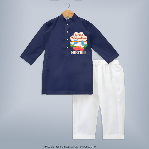 My Little Krishna's First Krishnashtami Kurta Set | Custom Baby Outfit for Krishna's Day - NAVY BLUE - 3 - 6 Months Old (Chest 24", Kurta Length 14'', Waist 19", Pant Length 14")