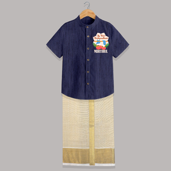My Little Krishna's First Krishnashtami Shirt and Dhoti | Custom Baby Outfit for Krishna's Day - DARK BLUE - 0 - 6 Months Old (Chest-23") (Dhoti length-14")