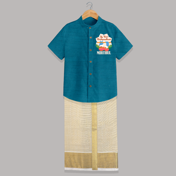 My Little Krishna's First Krishnashtami Shirt and Dhoti | Custom Baby Outfit for Krishna's Day - PEACOCK BLUE - 0 - 6 Months Old (Chest-23") (Dhoti length-14")
