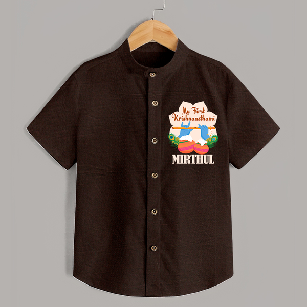 My Little Krishna's First Krishnashtami Shirt | Custom Baby Outfit for Krishna's Day - CHOCOLATE BROWN - 0 - 6 Months Old (Chest 23")