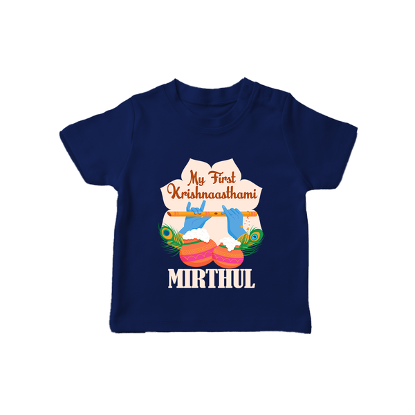 My Little Krishna's First Krishnashtami T-shirt | Custom Baby Outfit for Krishna's Day - NAVY BLUE - 0-5 Months Old (Chest 17")