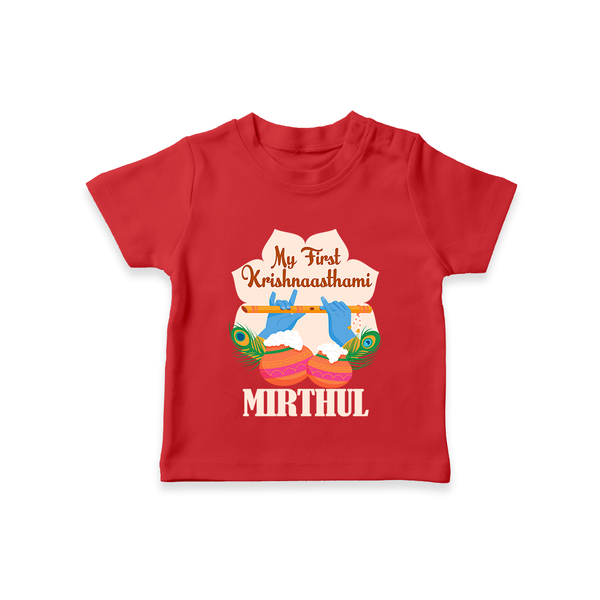 My Little Krishna's First Krishnashtami T-shirt | Custom Baby Outfit for Krishna's Day - RED - 0-5 Months Old (Chest 17")