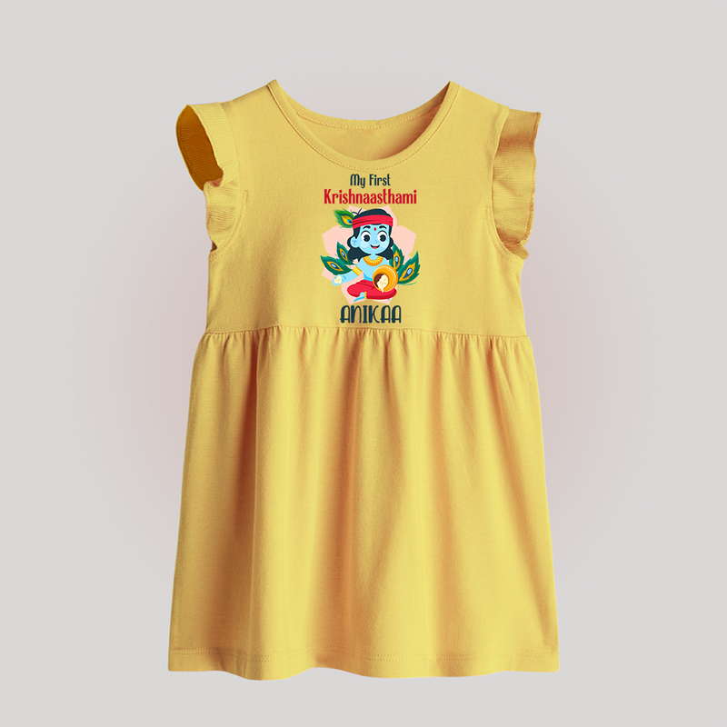 My First Krishnashtami Special Baby Frock | Custom Baby Frock for the Festival - PASTEL YELLOW - 0 - 3 Months Old (Chest 17")