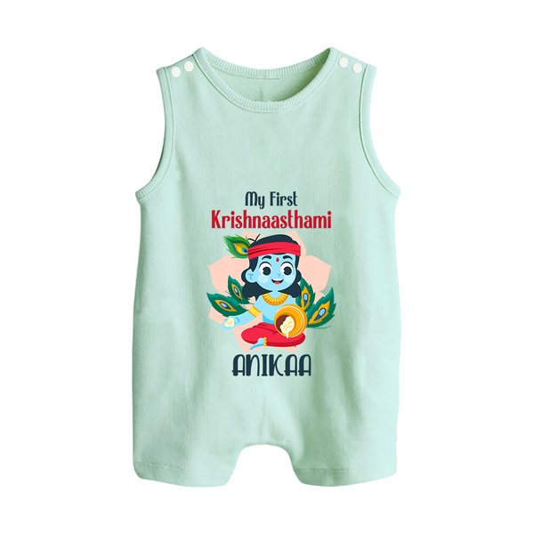 My First Krishnashtami Special Romper Suit/Sleeveless Romper | Custom Baby Romper Suit/Sleeveless Romper for the Festival - MINT GREEN - 0 - 5 Months Old (Chest 18")