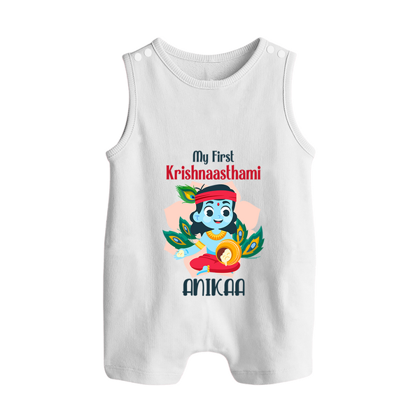 My First Krishnashtami Special Romper Suit/Sleeveless Romper | Custom Baby Romper Suit/Sleeveless Romper for the Festival - WHITE - 0 - 5 Months Old (Chest 18")