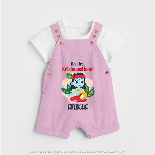 My First Krishnashtami Special Dungaree Set | Custom Baby Dungaree Set for the Festival - BABY PINK - 0 - 5 Months Old (Chest 18")