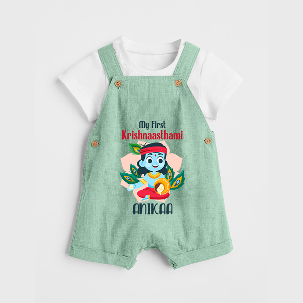 My First Krishnashtami Special Dungaree Set | Custom Baby Dungaree Set for the Festival - MINT GREEN - 0 - 5 Months Old (Chest 18")