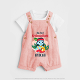 My First Krishnashtami Special Dungaree Set | Custom Baby Dungaree Set for the Festival - PEACH - 0 - 5 Months Old (Chest 18")