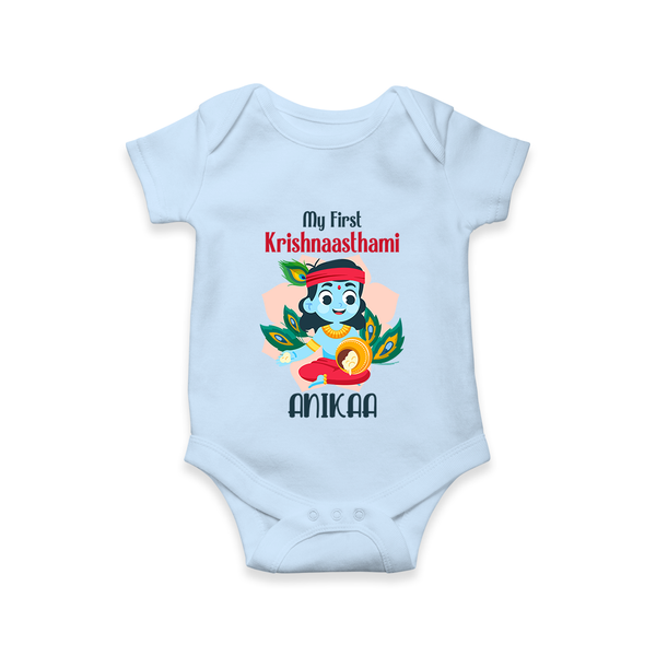 My First Krishnashtami Special Romper/Onesie | Custom Baby Romper/Onesie for the Festival - BABY BLUE - New Born (Chest 14")