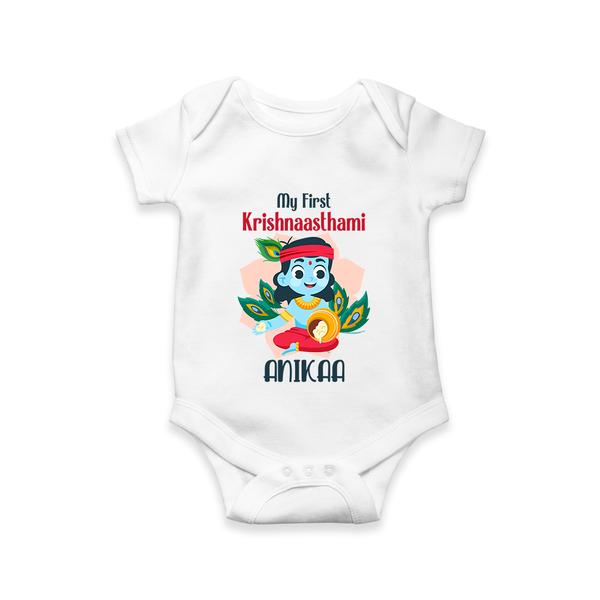 My First Krishnashtami Special Romper/Onesie | Custom Baby Romper/Onesie for the Festival - WHITE - New Born (Chest 14")