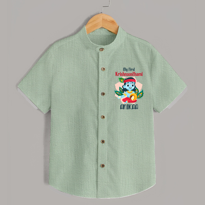 My First Krishnashtami Special Shirt | Custom Baby Shirt for the Festival - MINT GREEN - 0 - 6 Months Old (Chest 23")