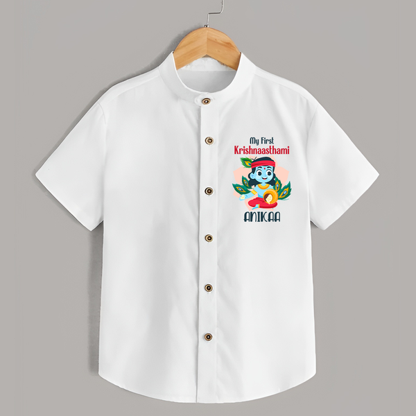 My First Krishnashtami Special Shirt | Custom Baby Shirt for the Festival - WHITE - 0 - 6 Months Old (Chest 23")