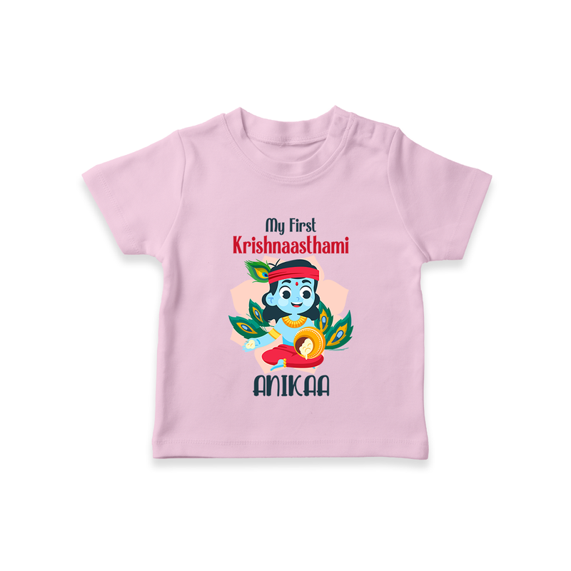 My First Krishnashtami Special T-shirt | Custom Baby T-shirt for the Festival - BABY PINK - 0-5 Months Old (Chest 17")