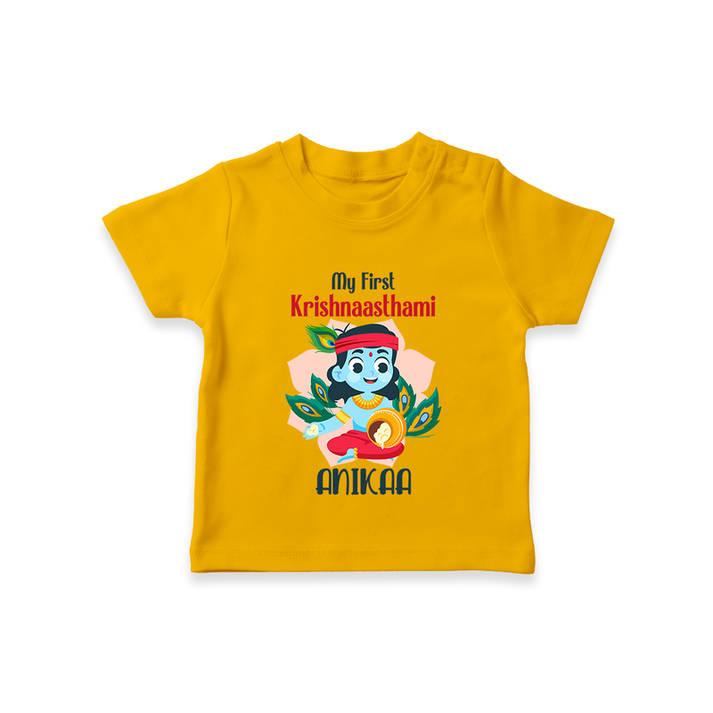 My First Krishnashtami Special T-shirt | Custom Baby T-shirt for the Festival - CHROME YELLOW - 0-5 Months Old (Chest 17")