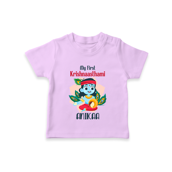 My First Krishnashtami Special T-shirt | Custom Baby T-shirt for the Festival - LILAC - 0-5 Months Old (Chest 17")
