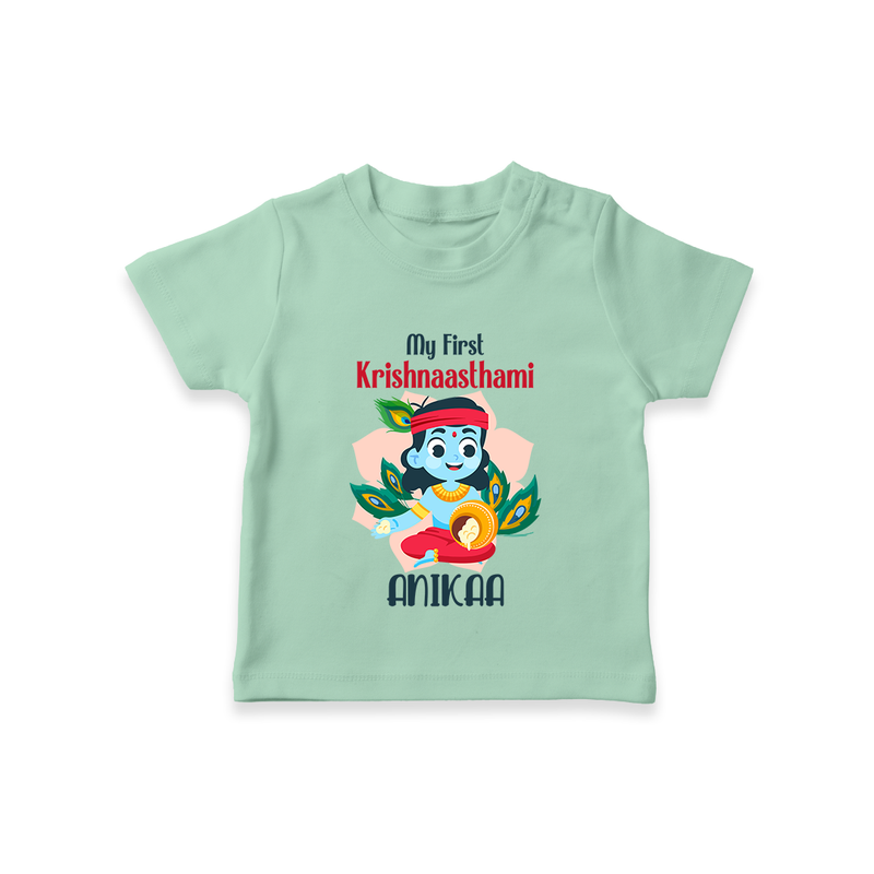 My First Krishnashtami Special T-shirt | Custom Baby T-shirt for the Festival - MINT GREEN - 0-5 Months Old (Chest 17")