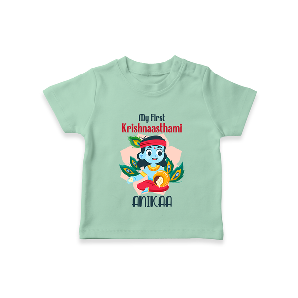 My First Krishnashtami Special T-shirt | Custom Baby T-shirt for the Festival - MINT GREEN - 0-5 Months Old (Chest 17")