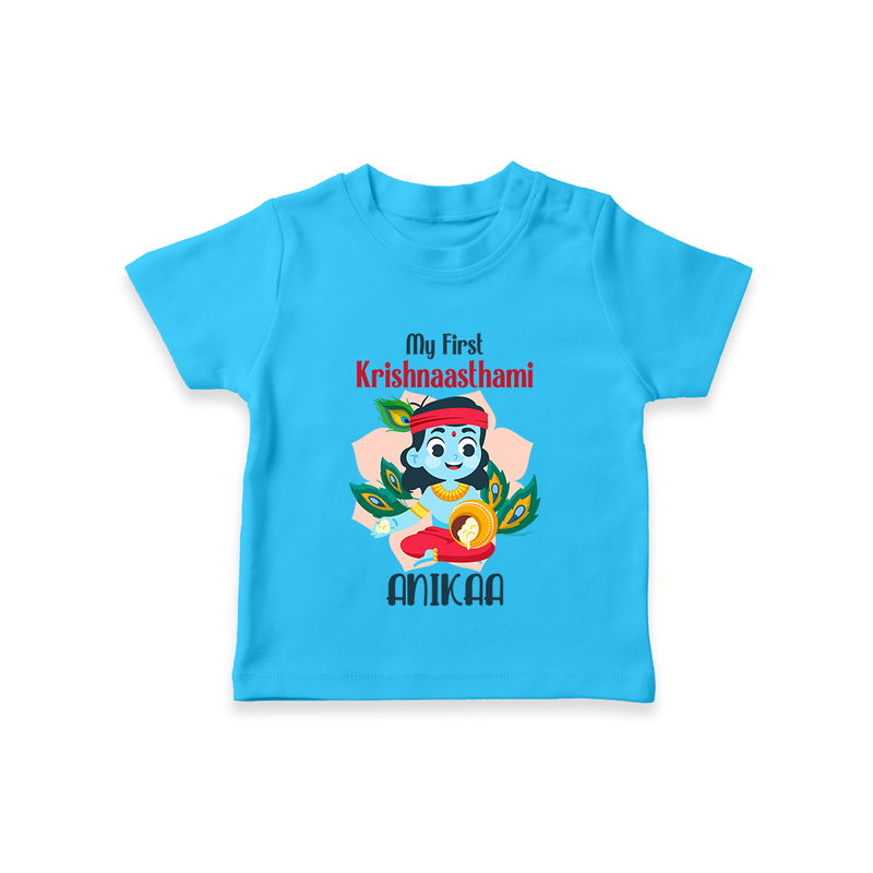 My First Krishnashtami Special T-shirt | Custom Baby T-shirt for the Festival - SKY BLUE - 0-5 Months Old (Chest 17")