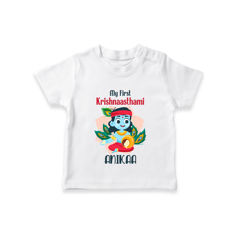 My First Krishnashtami Special T-shirt | Custom Baby T-shirt for the Festival - WHITE - 0-5 Months Old (Chest 17")