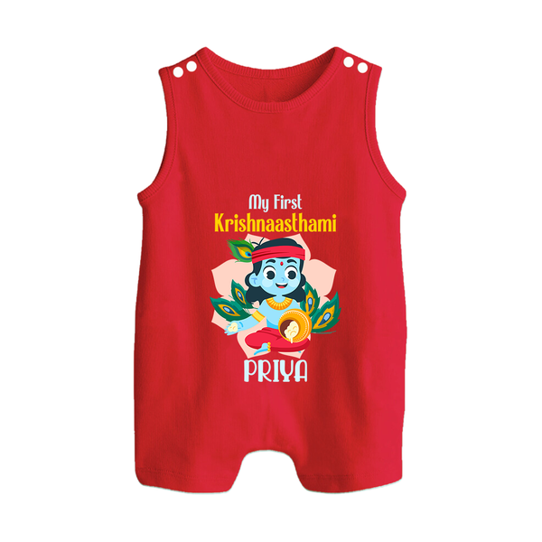 My First Krishnashtami Special Romper Suit/Sleeveless Romper | Custom Baby Romper Suit/Sleeveless Romper for the Festival - RED - 0 - 5 Months Old (Chest 18")