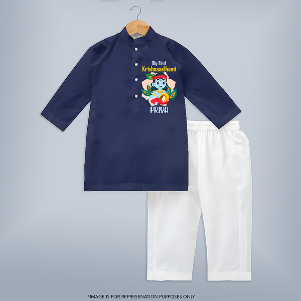 My First Krishnashtami Special Kurta Set | Custom Baby Kurta Set for the Festival - NAVY BLUE - 3 - 6 Months Old (Chest 24", Kurta Length 14'', Waist 19", Pant Length 14")
