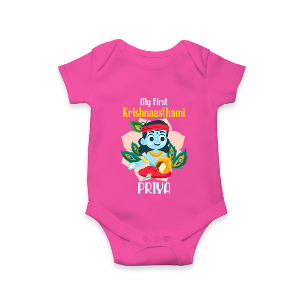 My First Krishnashtami Special Romper/Onesie | Custom Baby Romper/Onesie for the Festival - HOT PINK - New Born (Chest 14")