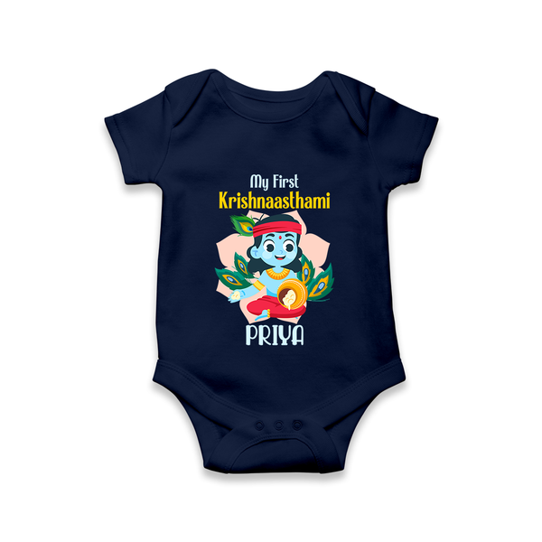 My First Krishnashtami Special Romper/Onesie | Custom Baby Romper/Onesie for the Festival - NAVY BLUE - New Born (Chest 14")