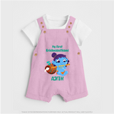 Krishna's Little Devotee My First Krishnashtami Dungaree Set | Personalized Baby Outfit - BABY PINK - 0 - 5 Months Old (Chest 18")
