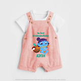 Krishna's Little Devotee My First Krishnashtami Dungaree Set | Personalized Baby Outfit - PEACH - 0 - 5 Months Old (Chest 18")