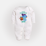 Krishna's Little Devotee My First Krishnashtami Sleep Suit/Full Sleeve Body Suit | Personalized Baby Outfit - WHITE - New Born (Chest 7.5")