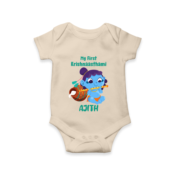 Krishna's Little Devotee My First Krishnashtami Romper/Onesie | Personalized Baby Outfit - IVORY - New Born (Chest 14")