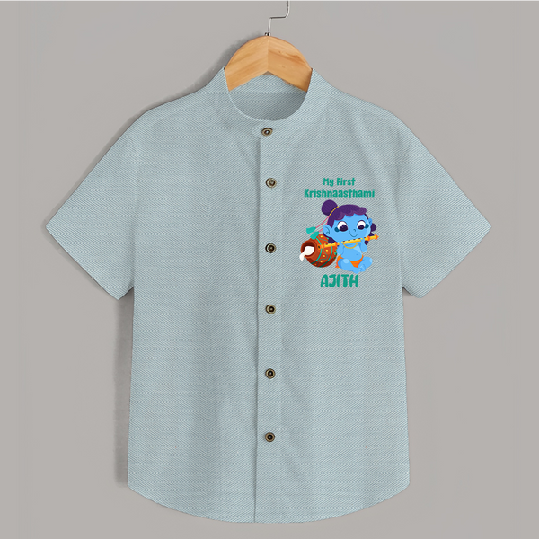 Krishna's Little Devotee My First Krishnashtami Shirt | Personalized Baby Outfit - ARCTIC BLUE - 0 - 6 Months Old (Chest 23")