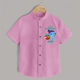 Krishna's Little Devotee My First Krishnashtami Shirt | Personalized Baby Outfit - BABY PINK - 0 - 6 Months Old (Chest 23")
