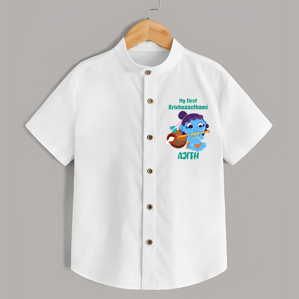 Krishna's Little Devotee My First Krishnashtami Shirt | Personalized Baby Outfit - WHITE - 0 - 6 Months Old (Chest 23")